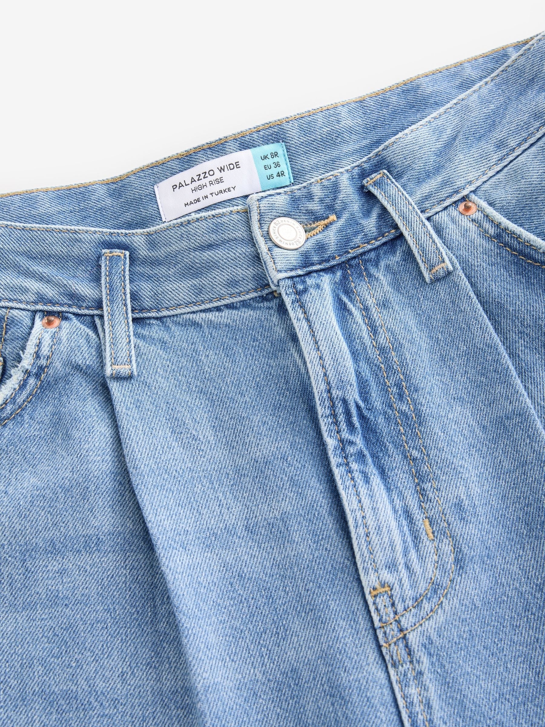 Women Mid Blue Palazzo Wide Leg 100% Cotton Jeans – Trendy Palazzo Denim for Pakistani Women | DOCACCA