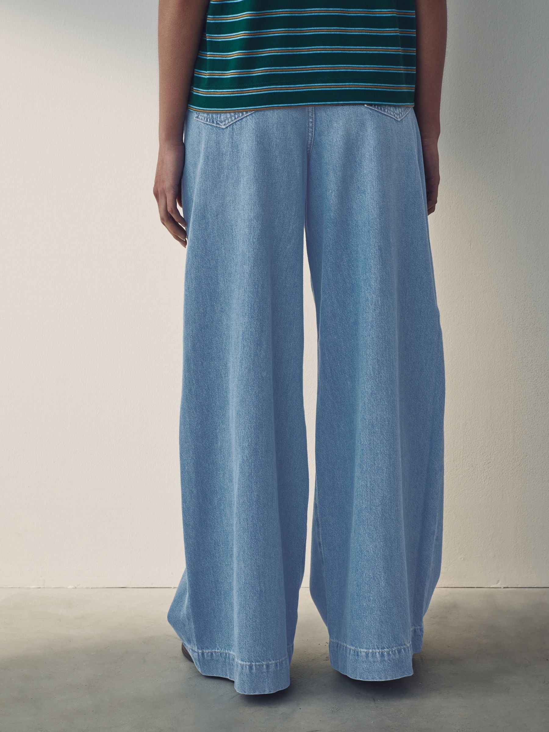 Women Mid Blue Palazzo Wide Leg 100% Cotton Jeans – Trendy Palazzo Denim for Pakistani Women | DOCACCA
