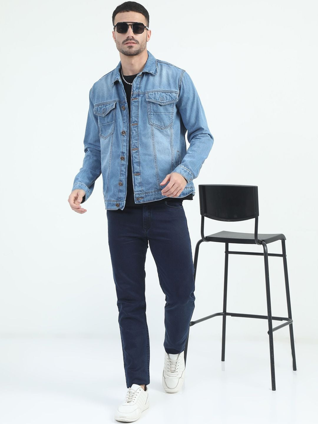 Men Spread Collar Faux Fur Trim Denim Jacket – Winter Essential for Pakistani Men | DOCACCA