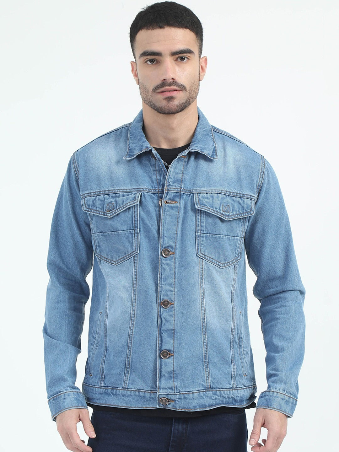 Men Spread Collar Faux Fur Trim Denim Jacket – Winter Essential for Pakistani Men | DOCACCA
