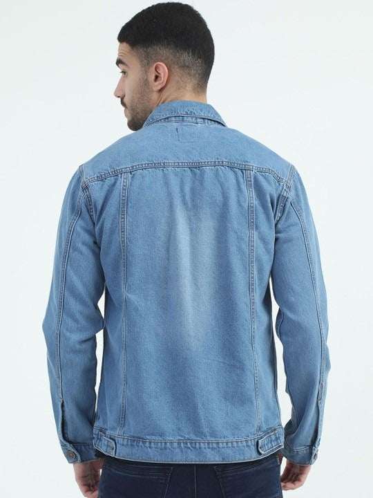 Men Spread Collar Faux Fur Trim Denim Jacket – Winter Essential for Pakistani Men | DOCACCA