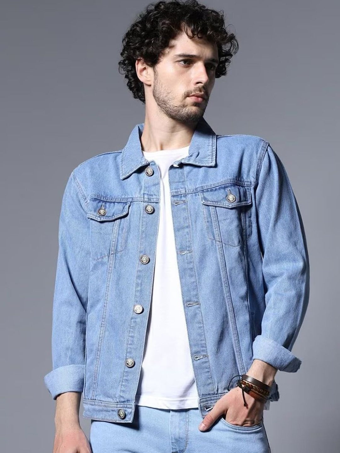 Men Washed Outdoor Denim Jacket with Embroidered Details – Rugged Pakistani Streetwear by DOCACCA
