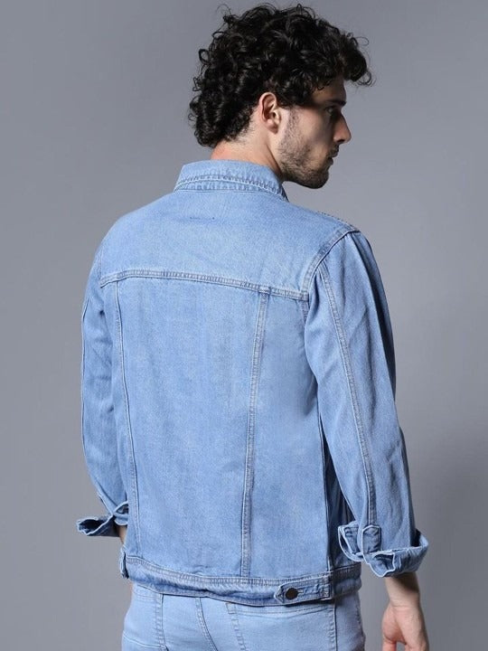 Men Washed Outdoor Denim Jacket with Embroidered Details – Rugged Pakistani Streetwear by DOCACCA