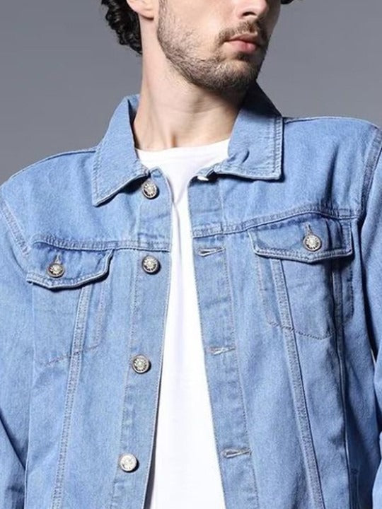 Men Washed Outdoor Denim Jacket with Embroidered Details – Rugged Pakistani Streetwear by DOCACCA