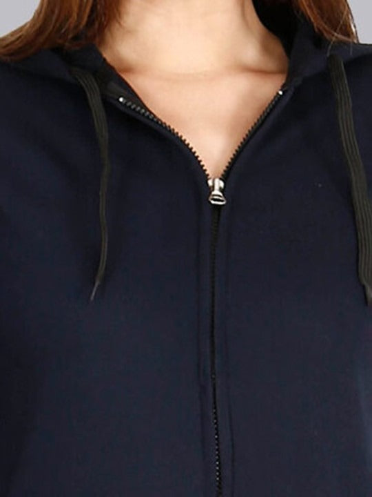 Women Navy Blue Cotton Zipper Hoodie — Full-Zip Cotton Sweatshirt with Kangaroo Pocket | DOCACCA Pakistan