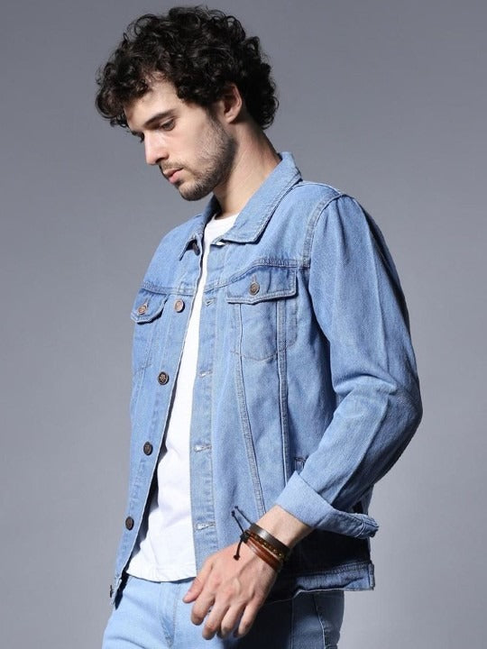 Men Washed Outdoor Denim Jacket with Embroidered Details – Rugged Pakistani Streetwear by DOCACCA