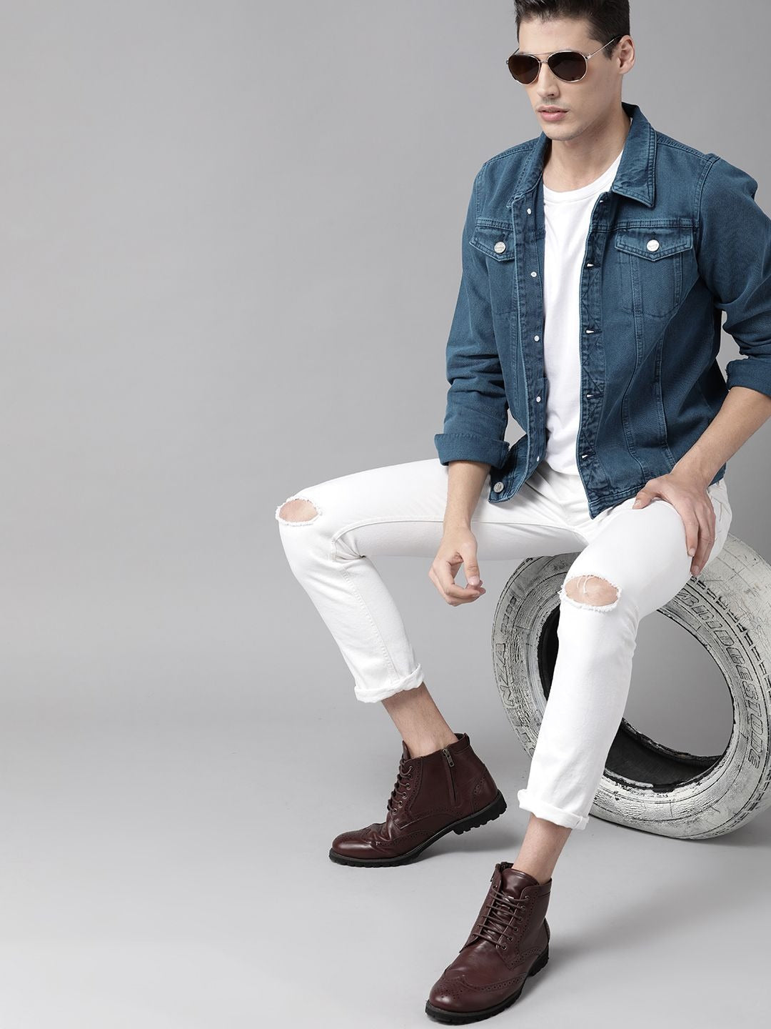 Men Navy Blue Solid Denim Jacket – Versatile Cotton Outerwear for Pakistani Weather | DOCACCA