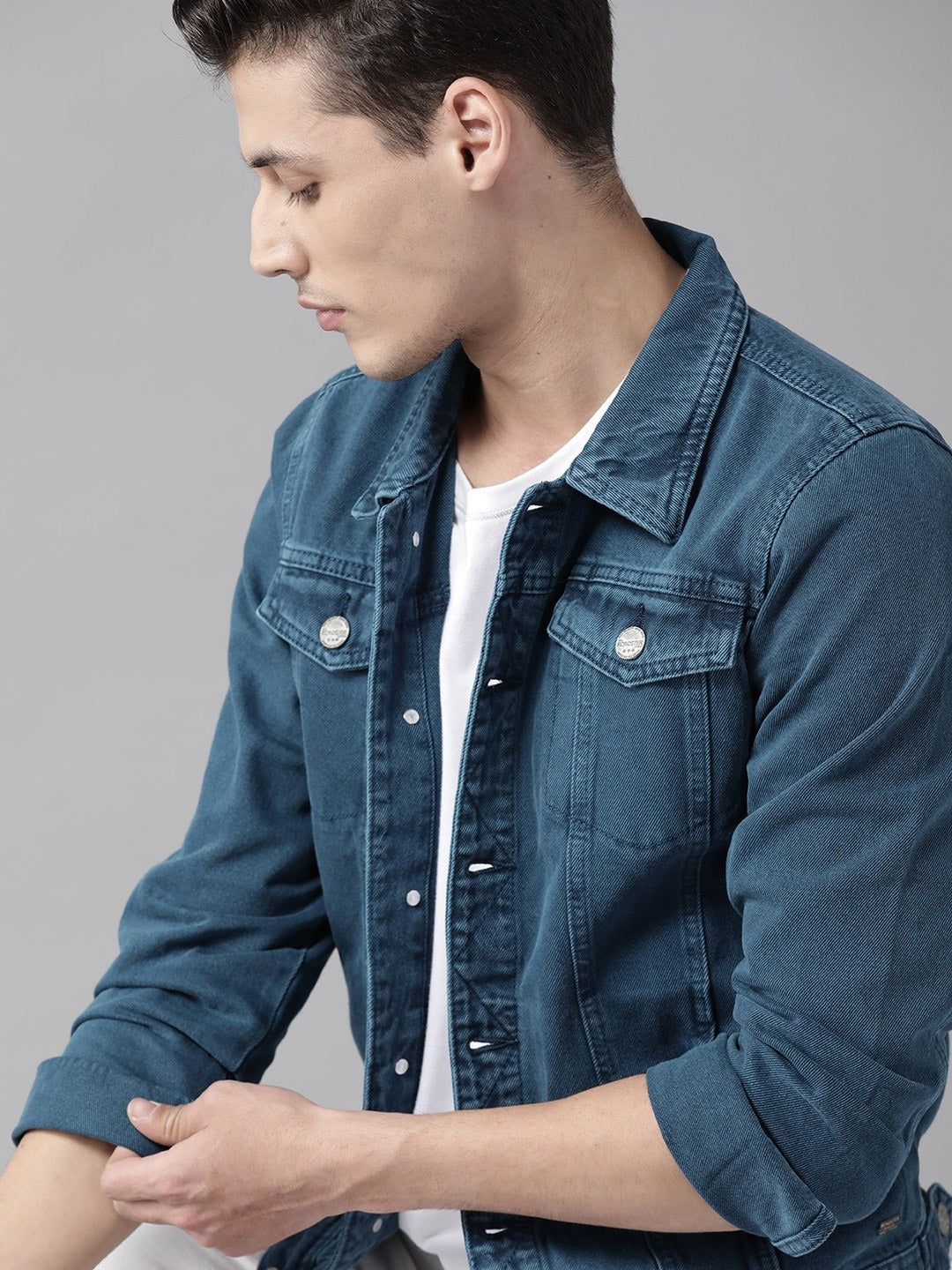 Men Navy Blue Solid Denim Jacket – Versatile Cotton Outerwear for Pakistani Weather | DOCACCA