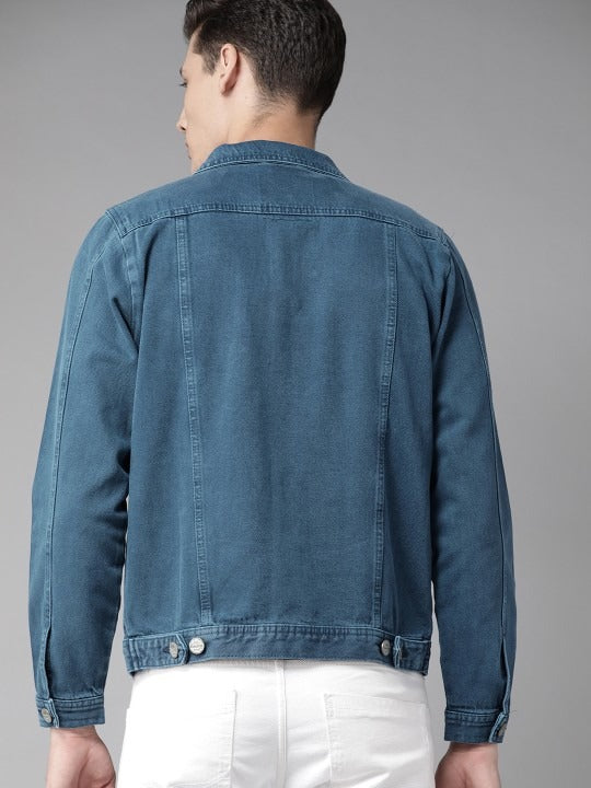 Men Navy Blue Solid Denim Jacket – Versatile Cotton Outerwear for Pakistani Weather | DOCACCA
