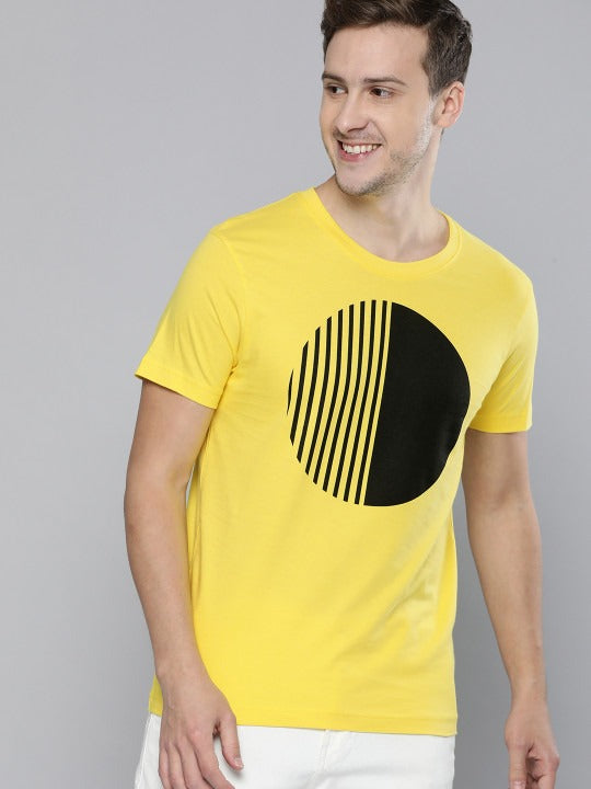 Unisex Yellow Geometrical Printed Casual T-Shirt in Pakistan | DOCACCA
