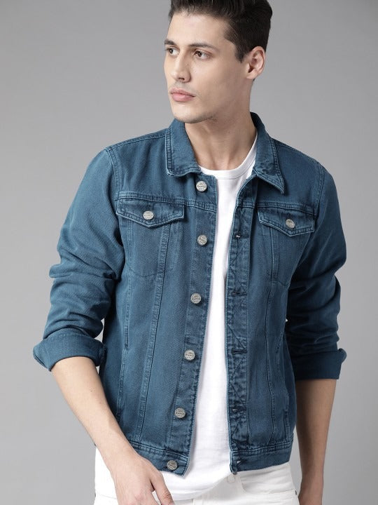 Men Navy Blue Solid Denim Jacket – Versatile Cotton Outerwear for Pakistani Weather | DOCACCA