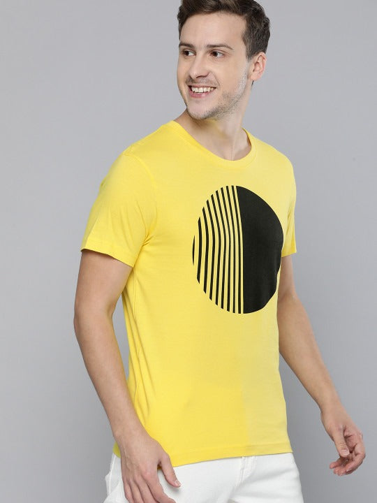 Unisex Yellow Geometrical Printed Casual T-Shirt in Pakistan | DOCACCA