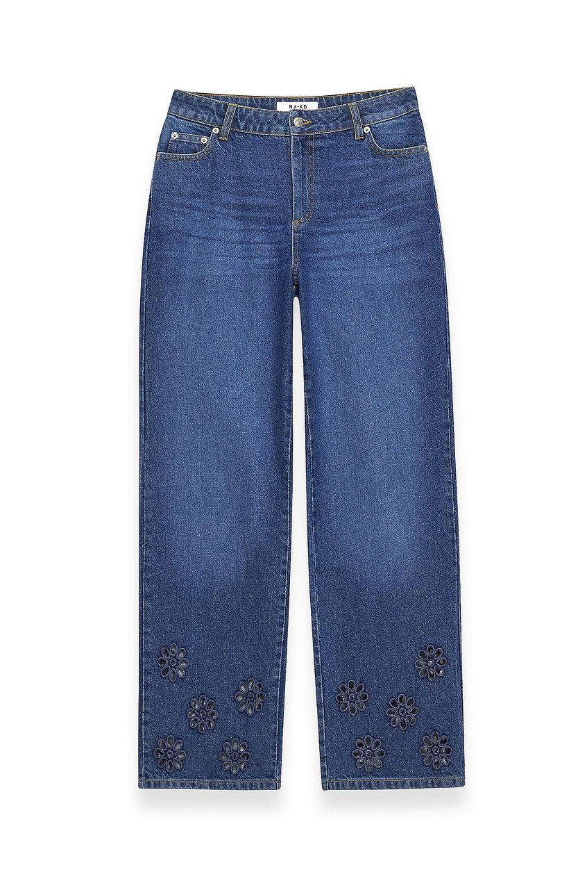 Women Flower Cut Out Mid Waist Jeans – Floral Cutout Denim, Mid-Rise Street Style | DOCACCA