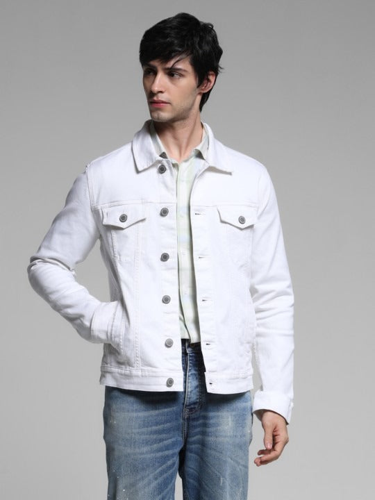 Men Spread Collar Solid Cotton Casual Denim Jacket by DOCACCA – Breathable Style for Pakistani Weather