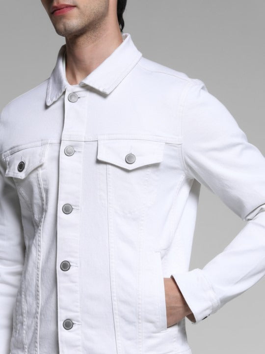 Men Spread Collar Solid Cotton Casual Denim Jacket by DOCACCA – Breathable Style for Pakistani Weather