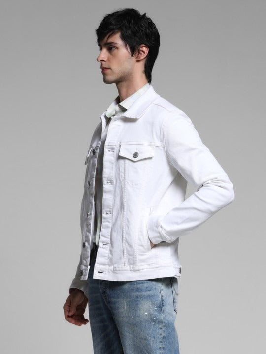 Men Spread Collar Solid Cotton Casual Denim Jacket by DOCACCA – Breathable Style for Pakistani Weather