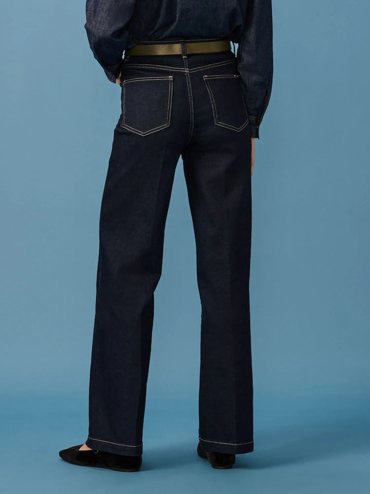 Women Rinse Blue Wide Leg Jeans – High Waist Loose Fit Denim for Everyday Wear in Pakistan | DOCACCA