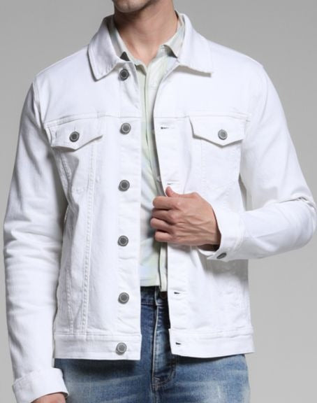 Men Spread Collar Solid Cotton Casual Denim Jacket by DOCACCA – Breathable Style for Pakistani Weather
