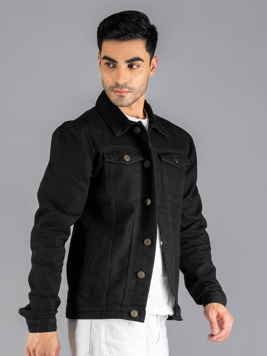 Men Black Lightweight Outdoor Denim Jacket – Stylish, All-Season Outerwear for Pakistan | DOCACCA