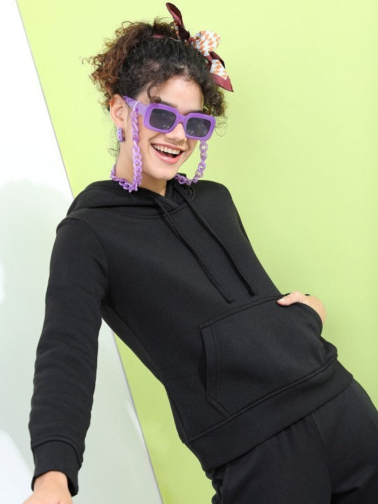 Women Solid Cotton HER Relaxed Fit Hoodie — Soft Brushed Fleece Pullover with Kangaroo Pocket | DOCACCA Pakistan