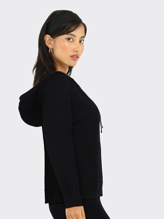 Women Black Hooded Hoodie — Classic Black Pullover with Kangaroo Pocket | DOCACCA Pakistan