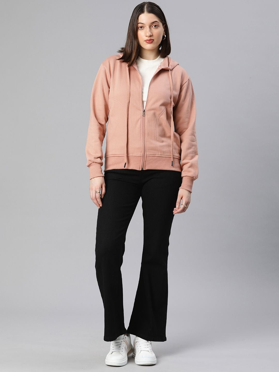 Women Black Solid Training Hooded Rapid-Dry Zipper — Lightweight Athletic Zip Hoodie | DOCACCA Pakistan