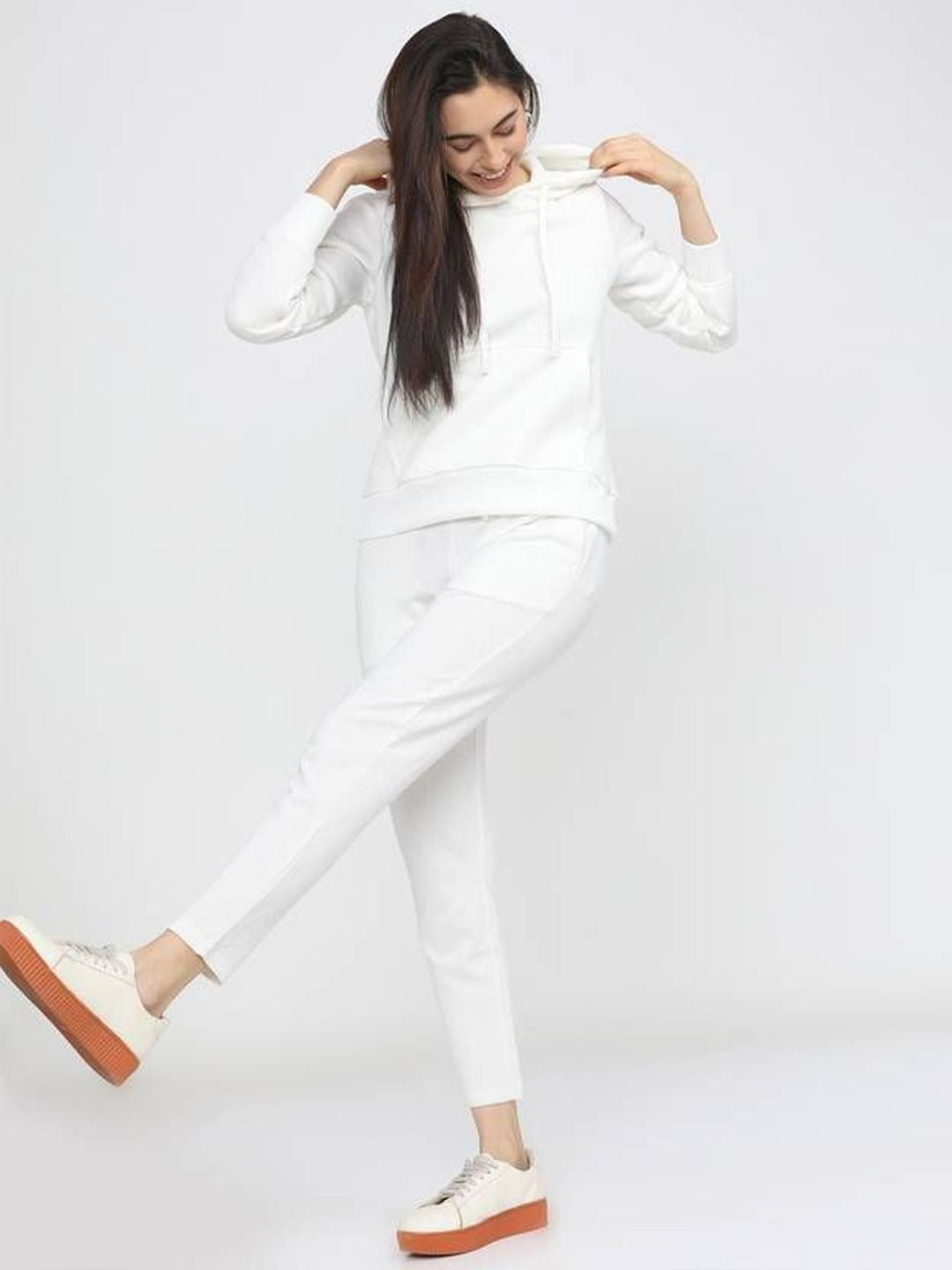 Women Hooded White Hoodie — Classic White Cotton Pullover with Kangaroo Pocket | DOCACCA Pakistan