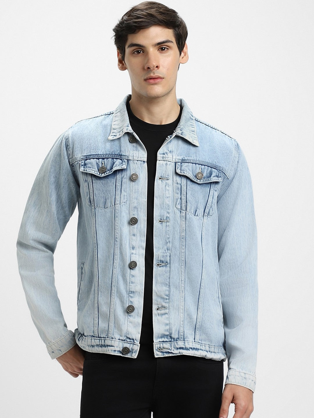 Washed Spread Collar Long Sleeves Denim Jacket for Men – Trendy, Breathable Outerwear for Pakistan | DOCACCA