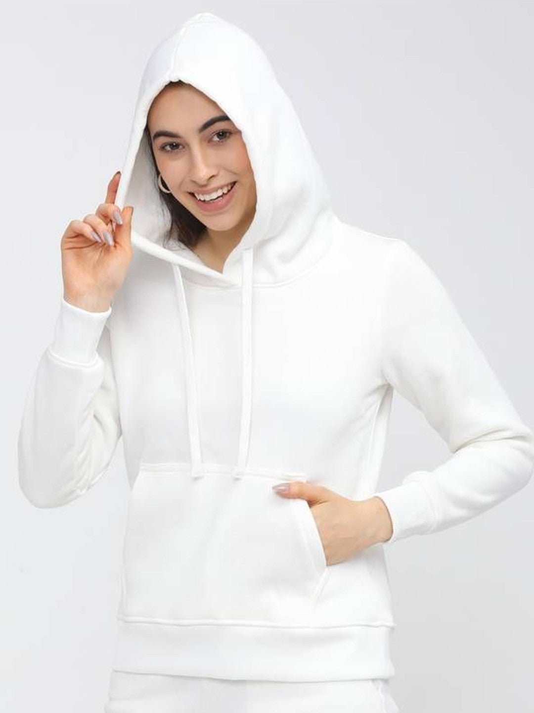 Women Hooded White Hoodie — Classic White Cotton Pullover with Kangaroo Pocket | DOCACCA Pakistan