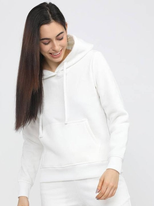 Women Hooded White Hoodie — Classic White Cotton Pullover with Kangaroo Pocket | DOCACCA Pakistan