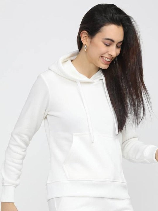 Women Hooded White Hoodie — Classic White Cotton Pullover with Kangaroo Pocket | DOCACCA Pakistan