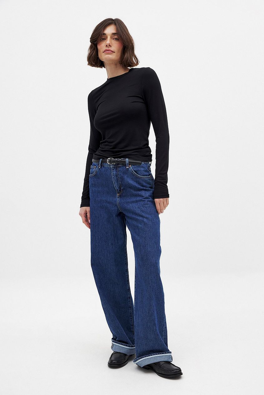 Women Fold Up Loose Denim – Relaxed Fit Cuffed Jeans for Pakistani Women | DOCACCA