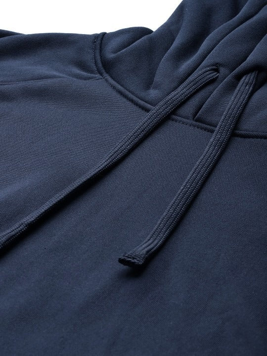 Women Navy Blue Solid Hooded Hoodie — Classic Cotton Pullover with Kangaroo Pocket | DOCACCA Pakistan