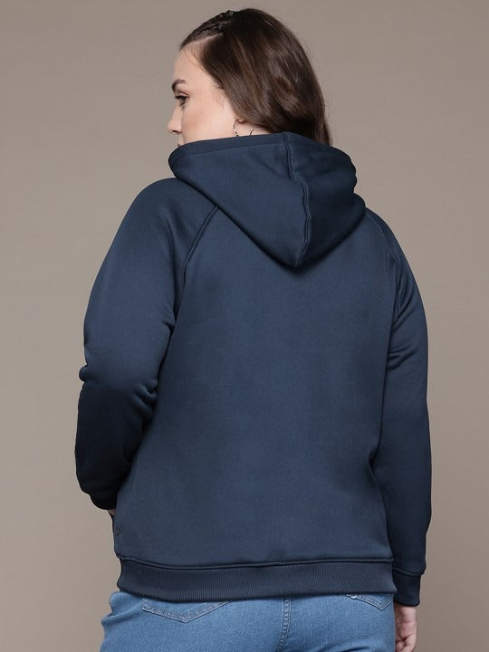 Women Navy Blue Solid Hooded Hoodie — Classic Cotton Pullover with Kangaroo Pocket | DOCACCA Pakistan