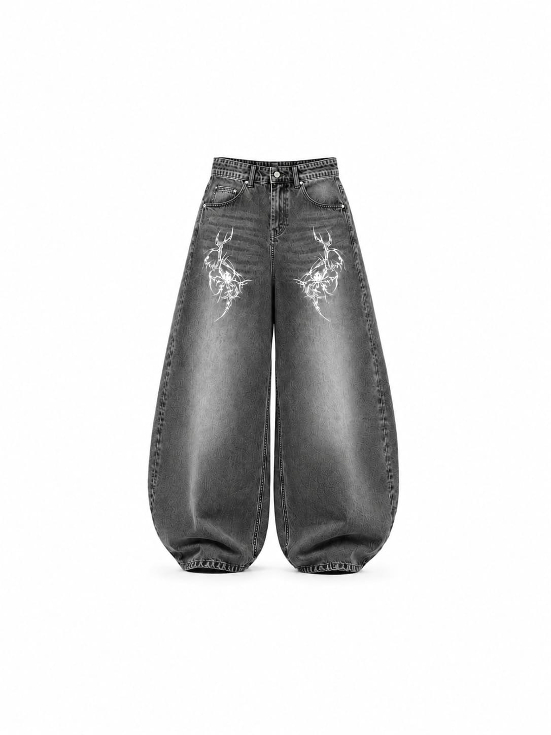 -Unisex grey washed printed balloon baggy