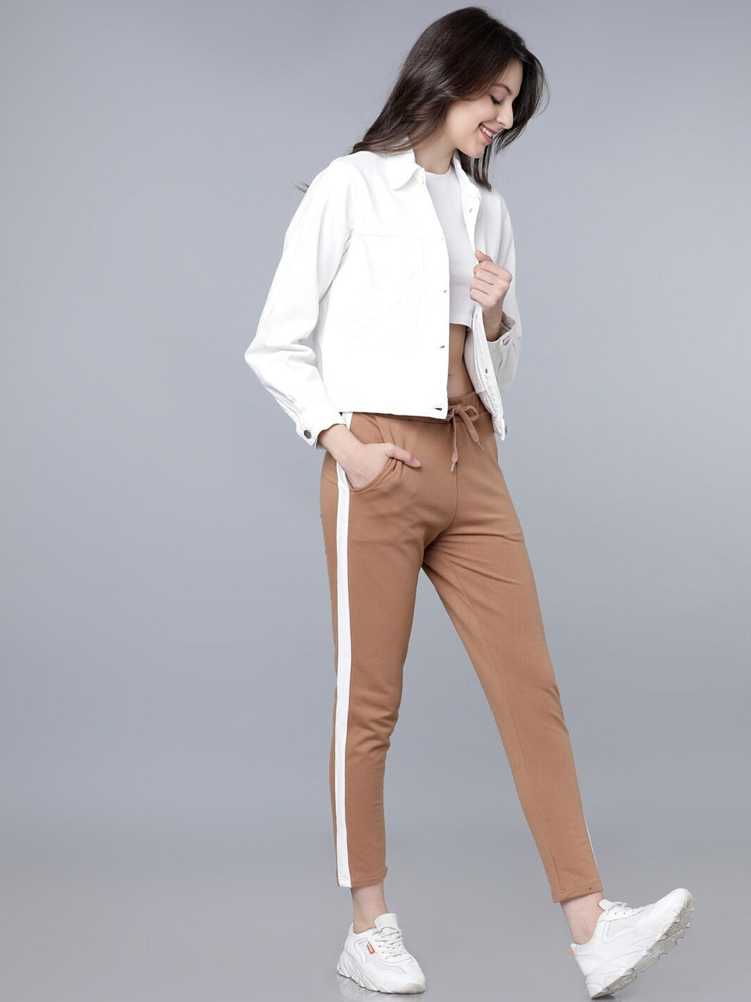 Women White Solid Crop Denim Jacket – Trendy Lightweight Layer for Pakistani Summers | DOCACCA