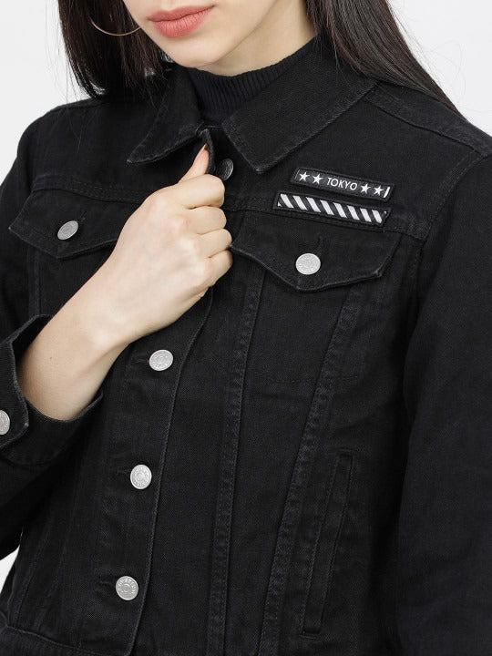 Women Black Solid Denim Jacket – Trendy Everyday Outerwear in Pakistan | DOCACCA