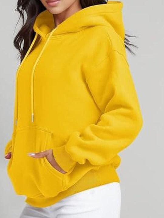 Women Yellow Hooded Hoodie — Bright Yellow Cotton Pullover with Kangaroo Pocket | DOCACCA Pakistan