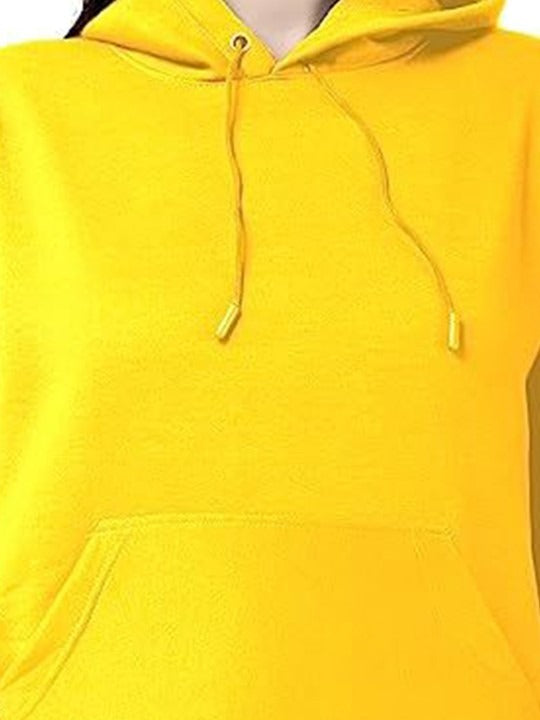 Women Yellow Hooded Hoodie — Bright Yellow Cotton Pullover with Kangaroo Pocket | DOCACCA Pakistan