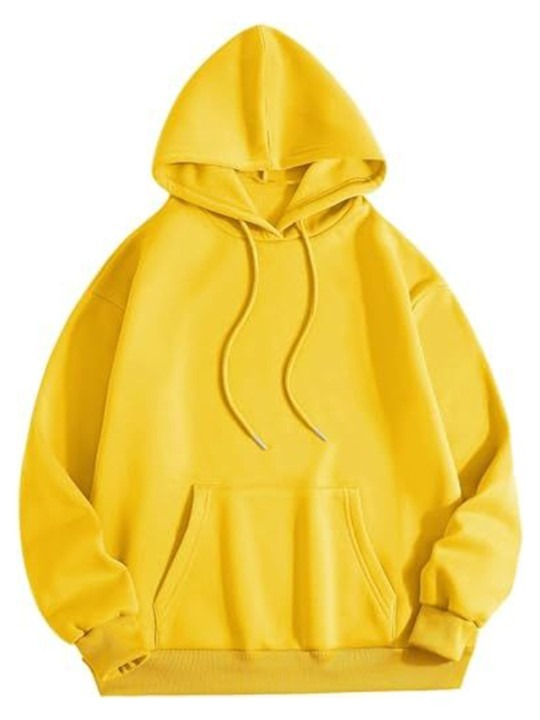Women Yellow Hooded Hoodie — Bright Yellow Cotton Pullover with Kangaroo Pocket | DOCACCA Pakistan