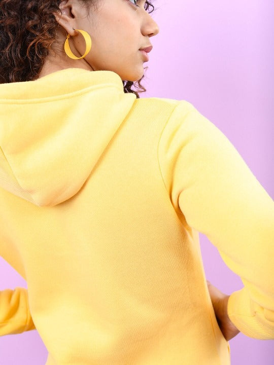 Women Yellow Hooded Hoodie — Bright Cotton Pullover with Kangaroo Pocket | DOCACCA Pakistan