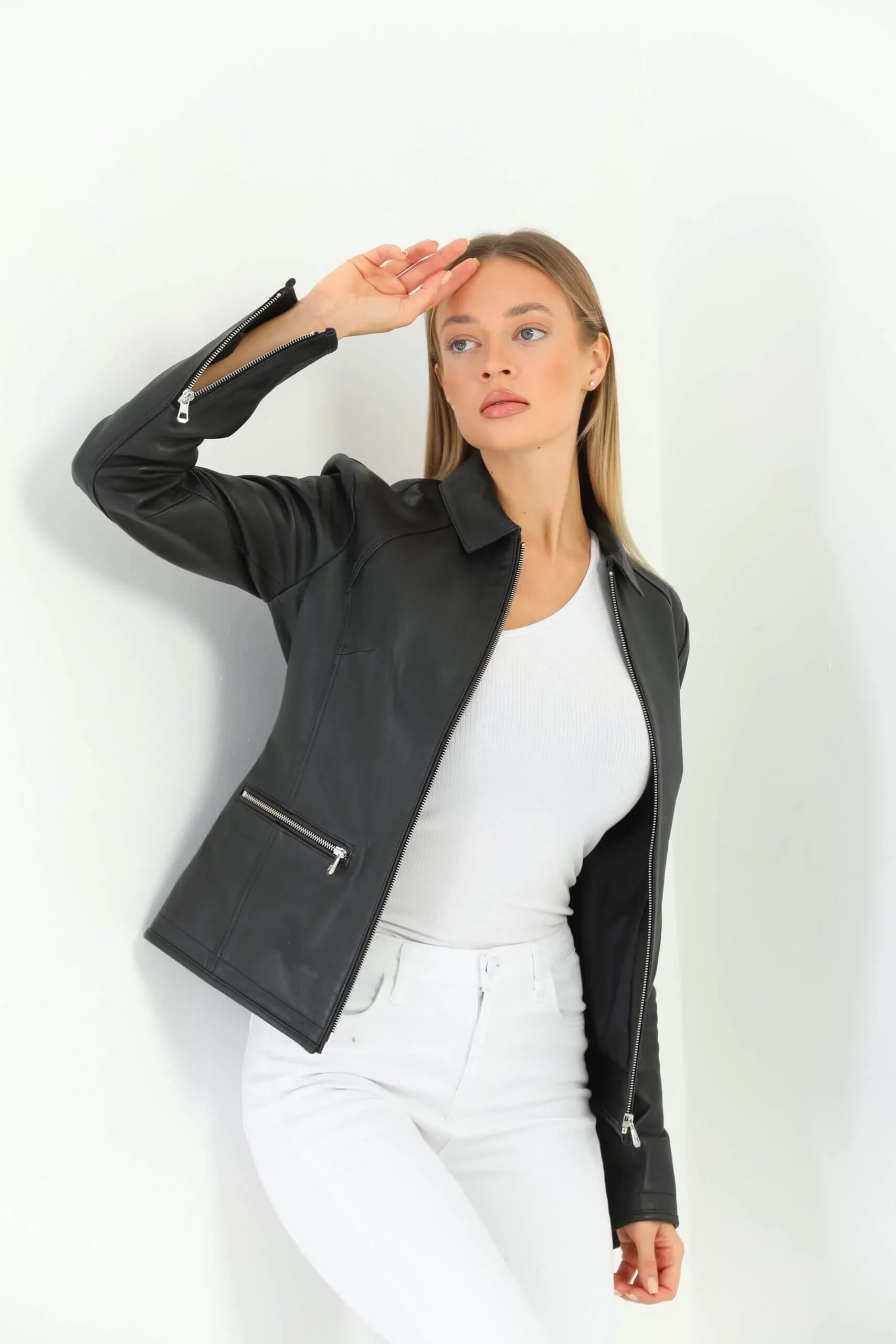 Fiona Black Leather Jacket Women