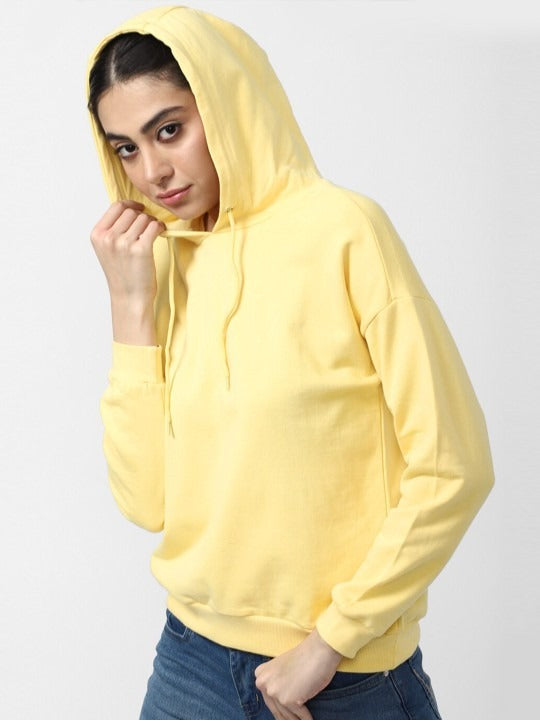 Women Yellow Hooded Hoodie — Bright Cotton Pullover with Kangaroo Pocket | DOCACCA Pakistan