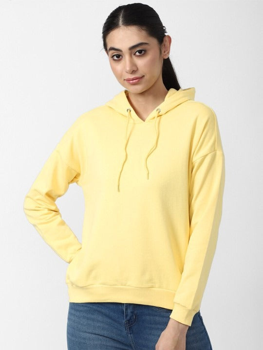 Women Yellow Hooded Hoodie — Bright Cotton Pullover with Kangaroo Pocket | DOCACCA Pakistan