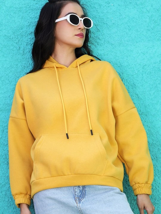 Women Yellow Hooded Hoodie — Bright Cotton Pullover with Kangaroo Pocket | DOCACCA Pakistan