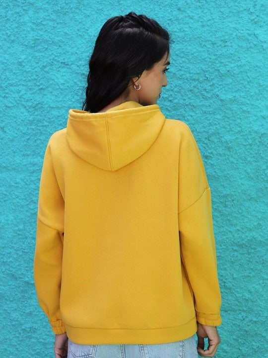 Women Yellow Hooded Hoodie — Bright Cotton Pullover with Kangaroo Pocket | DOCACCA Pakistan
