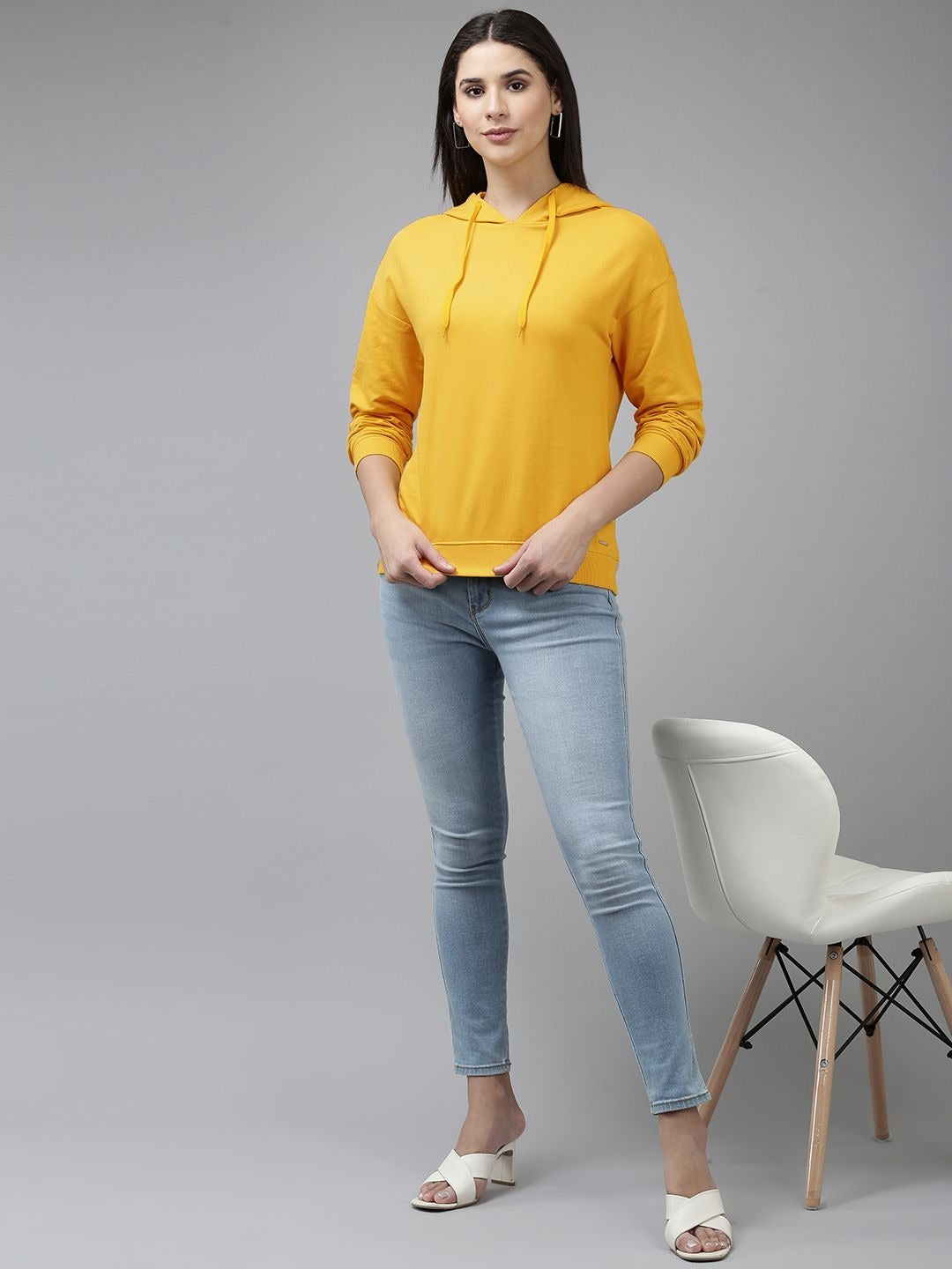 Pure Cotton Hooded Yellow Hoodie for Women — Soft Breathable Pullover with Kangaroo Pocket | DOCACCA Pakistan