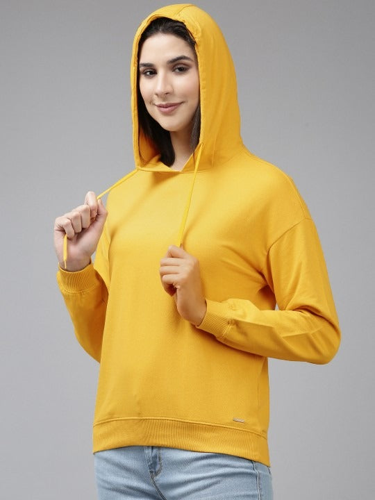 Pure Cotton Hooded Yellow Hoodie for Women — Soft Breathable Pullover with Kangaroo Pocket | DOCACCA Pakistan