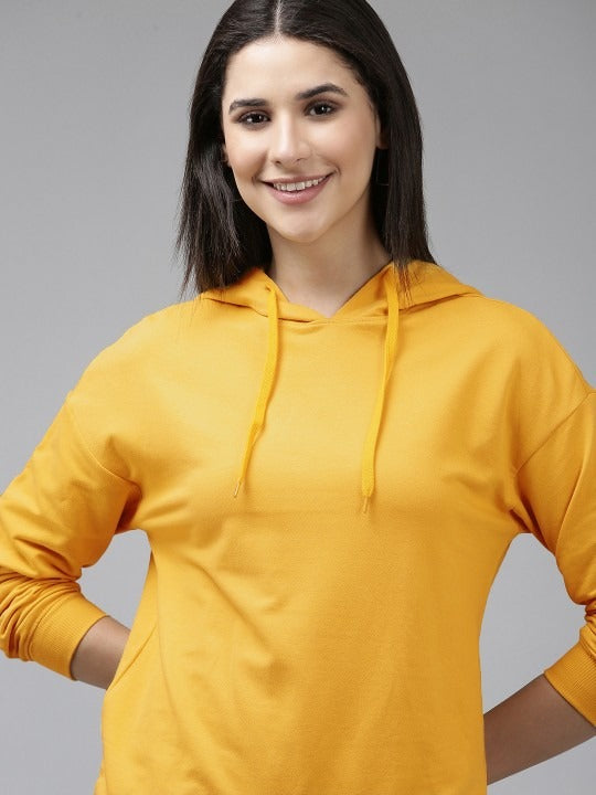 Pure Cotton Hooded Yellow Hoodie for Women — Soft Breathable Pullover with Kangaroo Pocket | DOCACCA Pakistan