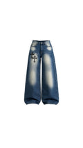 -Unisex misty blue washed wide leg